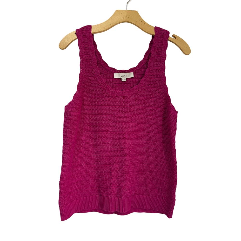 LOFT Hot Pink Cotton Knit Tank Top Size M Textured Summer Layering